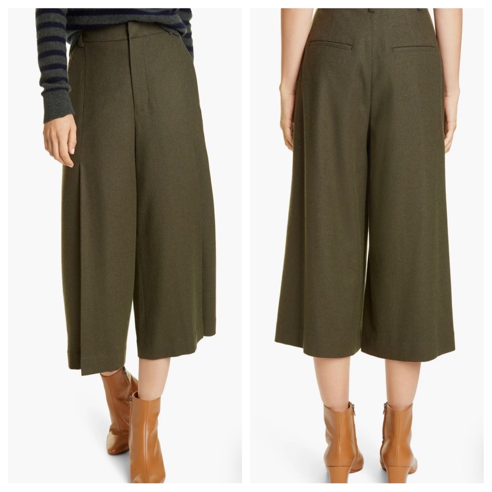 Vince Pleated Cropped Wide Leg Pants in Army Green, Size 4